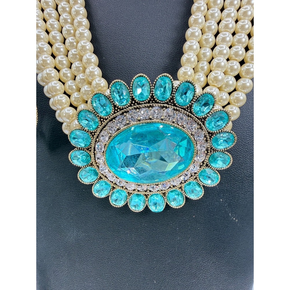 Heidi Daus Beaded Crystal Necklace Pierced Earring Set Aqua DAZZLING DELIGHT - Picture 3 of 5